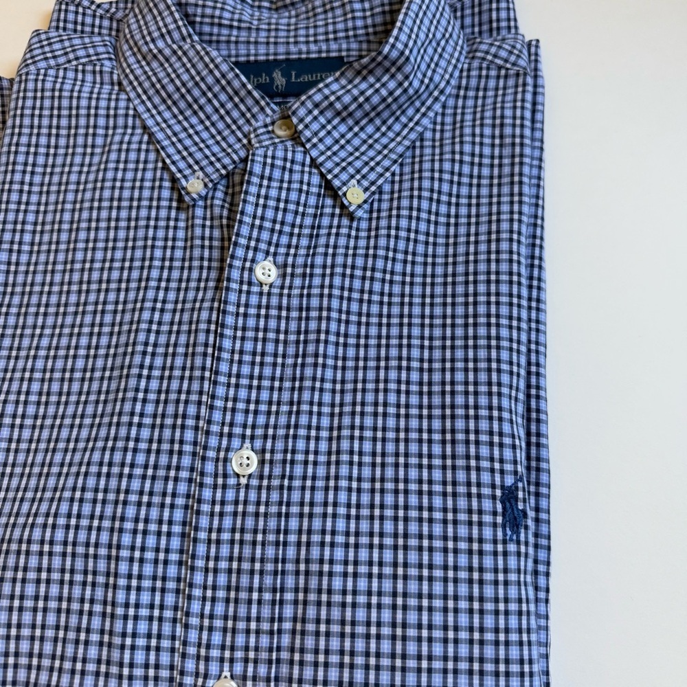 Ralph Lauren 100% Cotton Navy Plaid Button Down Shirt 17.5 - Picture 2 of 8